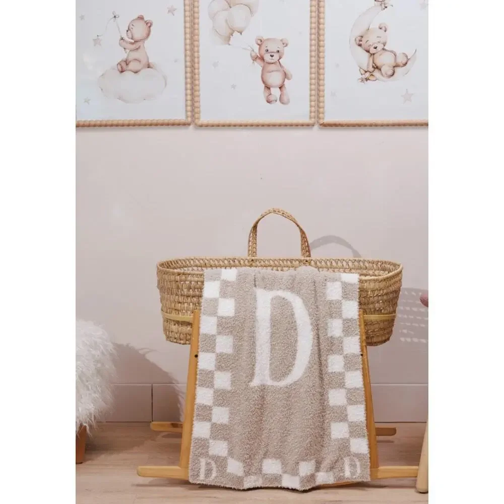 Styled‎ Collection Monogram Initial “D” Baby Nursery Stroller Blanket Taupe NEW